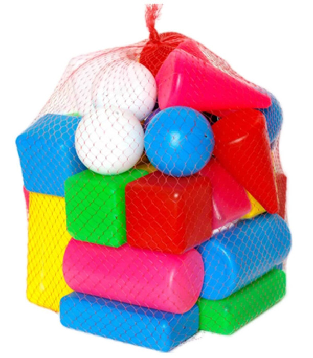 CHILDREN'S SMALL CONSTRUCTOR WITH BALLS IN A NETWORK - BUILDING BLOCKS, SORTERS AND RINGS