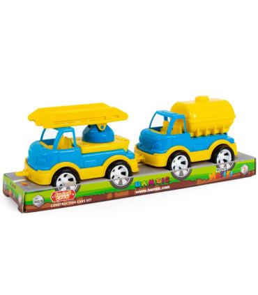 CHILDREN'S SET OF 2 CONSTRUCTION CARS IN OPEN BOX, FIRE TRUCK AND TANKER - Agricultural, construction machinery and military ...