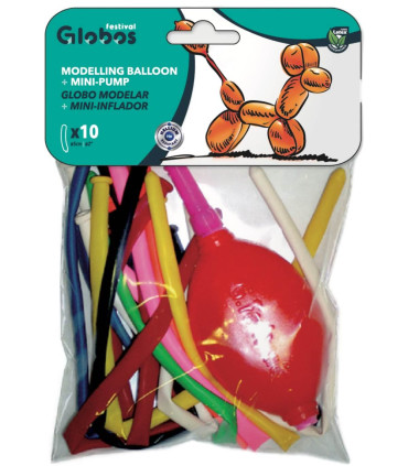BALLOONS 10 PCS. 140*5 CM - MODELING + PUMP - Standard colors