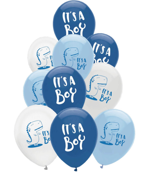 BALLOONS 10 PCS. 12\\" - 30 CM PRINT IT'S A BOY DINOSAUR - BALLOONS WITH PRINT