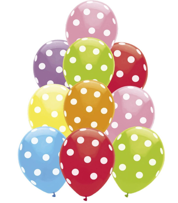 BALLOONS 10 PCS. 12\\" - 30 CM PRINT LARGE DOTS - BALLOONS WITH PRINT