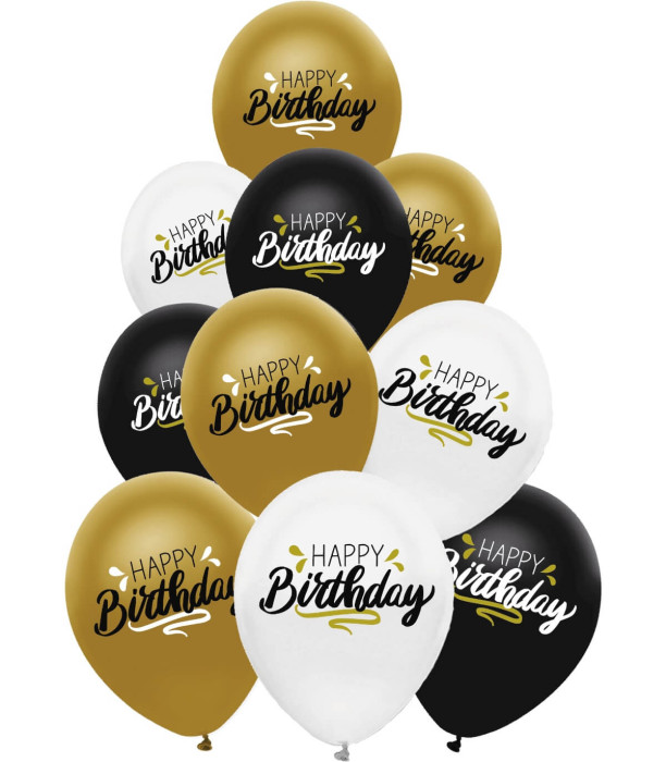 BALLOONS 10 PCS. 12\\" - 30 CM METALLIC PRINT HAPPY BIRTHDAY - BALLOONS WITH PRINT