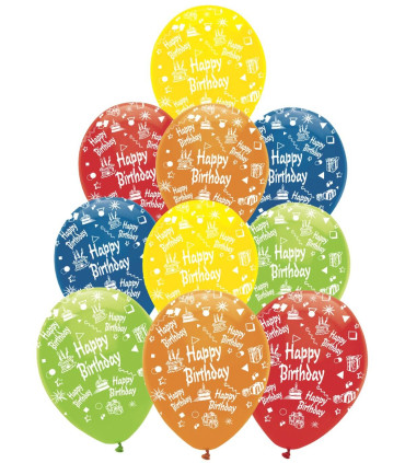 BALLOONS 10 PCS. 12\\" - 30 CM PRINT HAPPY BIRTHDAY - BALLOONS WITH PRINT