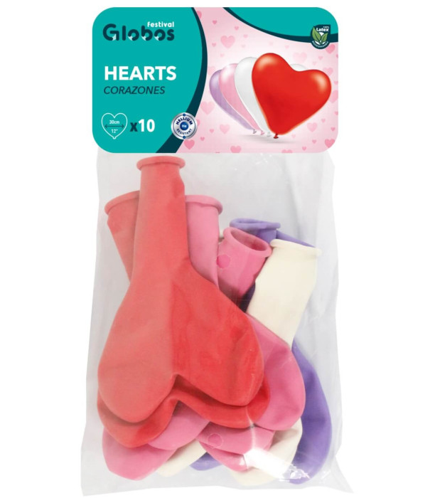 BALLOONS 10 PCS. 12\\" - 30 CM HEARTS STANDARD MIX - Standard colors