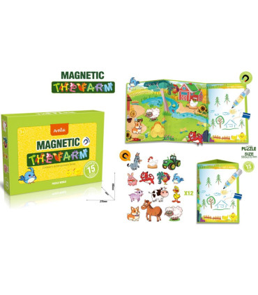 CHILDREN'S MAGNETIC PUZZLE BOOK FARM WITH MARKER 15 PIECES - PUZZLES AND CUBES