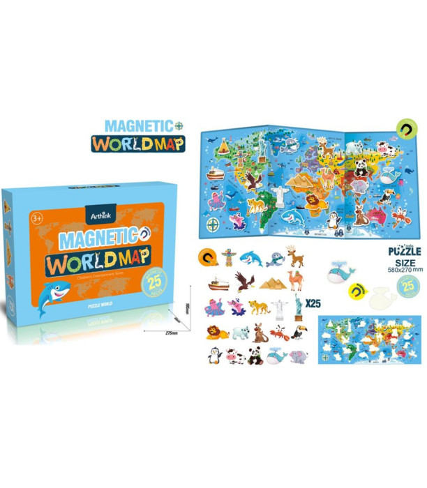 CHILDREN'S MAGNETIC PUZZLE BOOK WORLD MAP 25 PIECES - PUZZLES AND CUBES