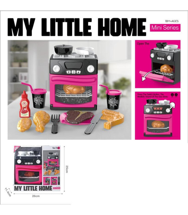CHILDREN'S COOKING STOVE PINK WITH PAN, POT AND PRODUCTS - Household and kitchen appliances