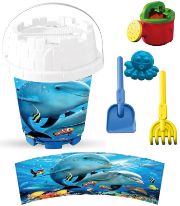 MEDIUM SAND BUCKET 5 PARTS + WATERING CAN, WITH PICTURES, 8 TYPES - FOR SAND