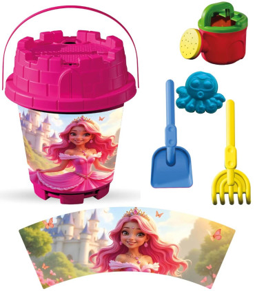 MEDIUM SAND BUCKET 5 PARTS + WATERING CAN, WITH PICTURES, 8 TYPES - FOR SAND