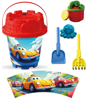 MEDIUM SAND BUCKET 5 PARTS + WATERING CAN, WITH PICTURES, 8 TYPES - FOR SAND