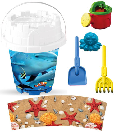 MEDIUM SAND BUCKET 5 PARTS + WATERING CAN, WITH PICTURES, 8 TYPES - FOR SAND