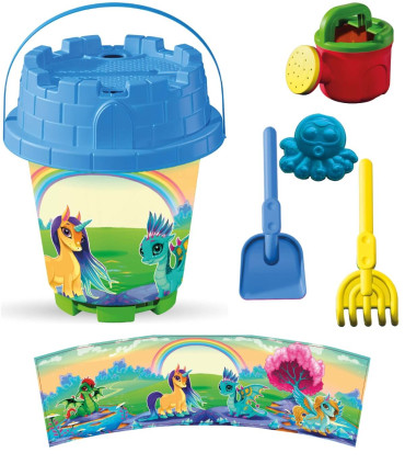 MEDIUM SAND BUCKET 5 PARTS + WATERING CAN, WITH PICTURES, 8 TYPES - FOR SAND