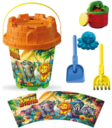 BIG SAND BUCKET 5 PIECES + WATERING CAN, WITH PICTURES, 6 TYPES - FOR SAND