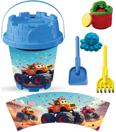 BIG SAND BUCKET 5 PIECES + WATERING CAN, WITH PICTURES, 6 TYPES - FOR SAND