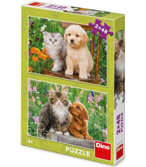CHILDREN'S PUZZLE DOG AND CAT 2X48 PIECES - PUZZLES AND CUBES