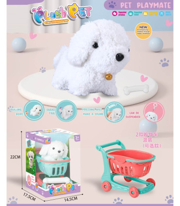 PLUSH DOG IN SHOPPING CART 2 COLORS - Small