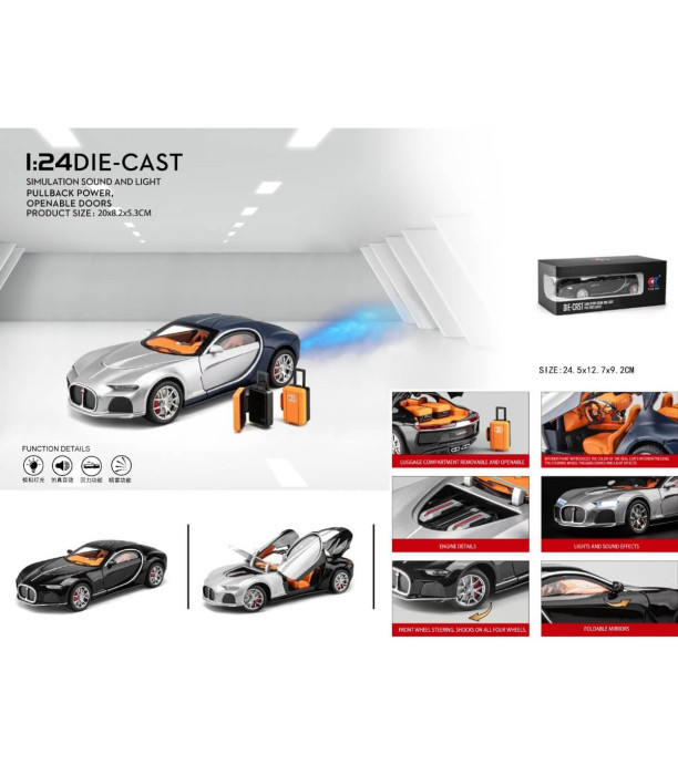 COLLECTIBLE METAL BUGATTI CAR 1:24 + PULLBACK - METAL