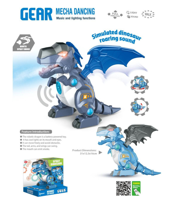 CHILDREN'S WALKING INTERACTIVE DRAGON WITH A GUN IN OPEN BOX - Dinosaurs