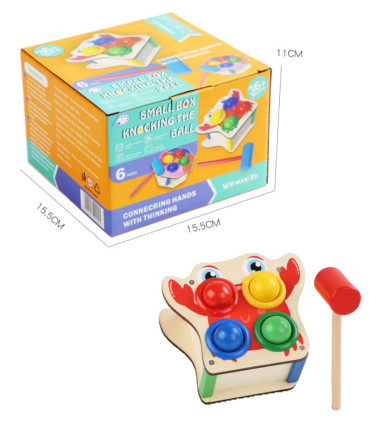 CHILDREN'S WOODEN GAME WITH 4 BALLS AND A HAMMER - WOODEN