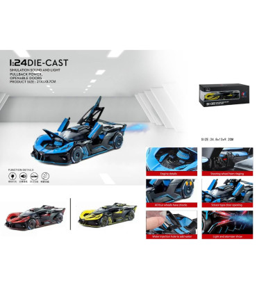 COLLECTIBLE METAL BUGATTI CAR 1:24 + GUN - METAL