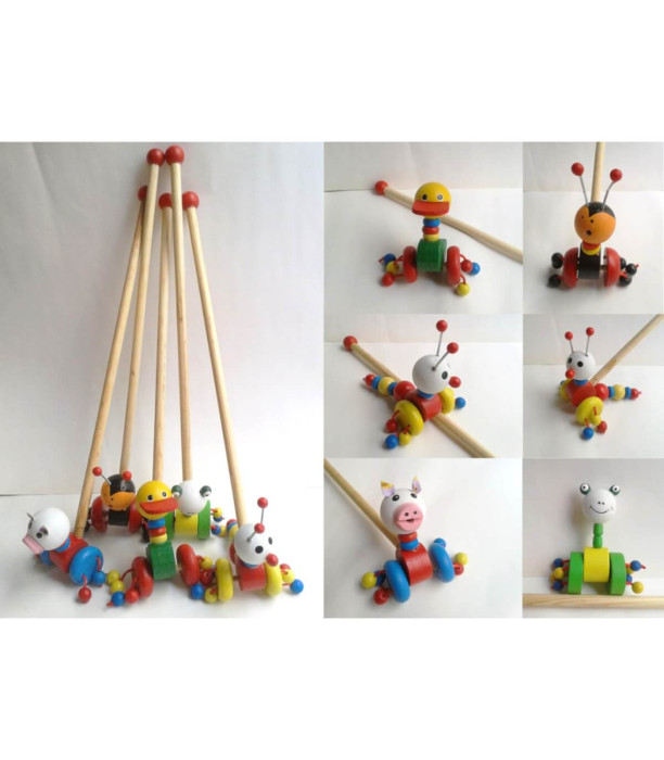 WOODEN PUSH TOY FOR BABIES VARIOUS TYPES - RODS, ROPES AND HOOPS