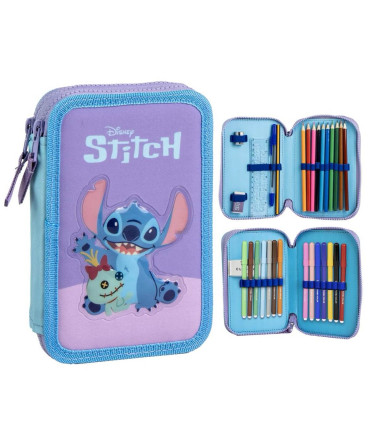 NECESSARY WITH 2 COMPARTMENTS AND SCHOOL SUPPLIES STITCH PINK Cerda