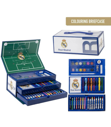 THREE-TIERED CASE WITH PENCILS, MARKERS, AND PAINTS REAL MADRID Cerda