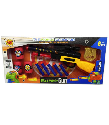 CHILDREN'S GUN WITH SOFT BULLETS, CANS, AND BADGE Armtoys