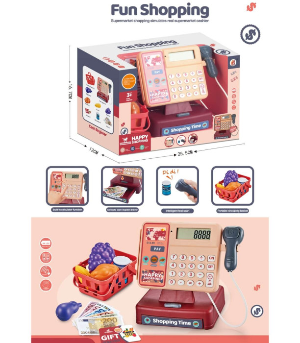 CHILDREN'S CASH REGISTER WITH BASKET, BARCODE SCANNER AND PRODUCTS IN BOX Armtoys