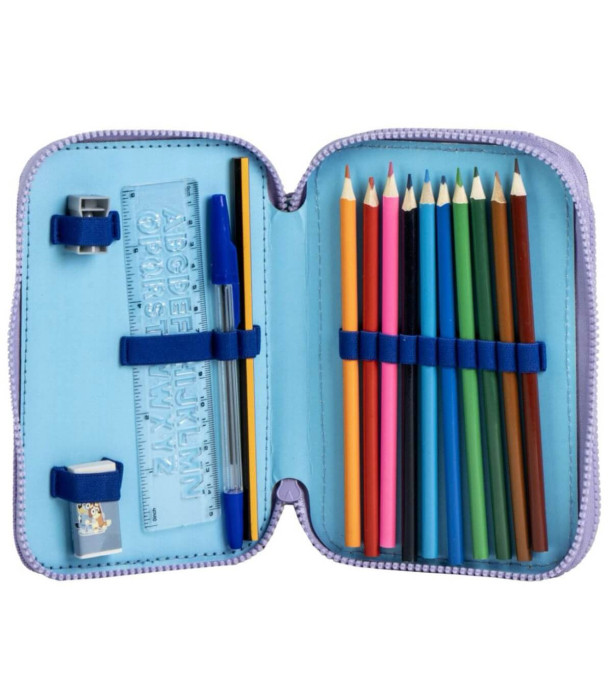 BLUEY PENCIL CASE WITH 2 ZIPPERS AND STUDENT SUPPLIES Cerda