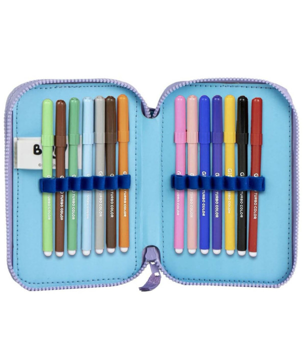 BLUEY PENCIL CASE WITH 2 ZIPPERS AND STUDENT SUPPLIES Cerda