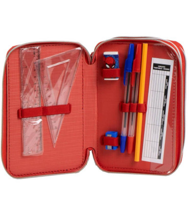 SPIDERMAN PENCIL CASE WITH 3 ZIPPERS AND STUDENT SUPPLIES Cerda