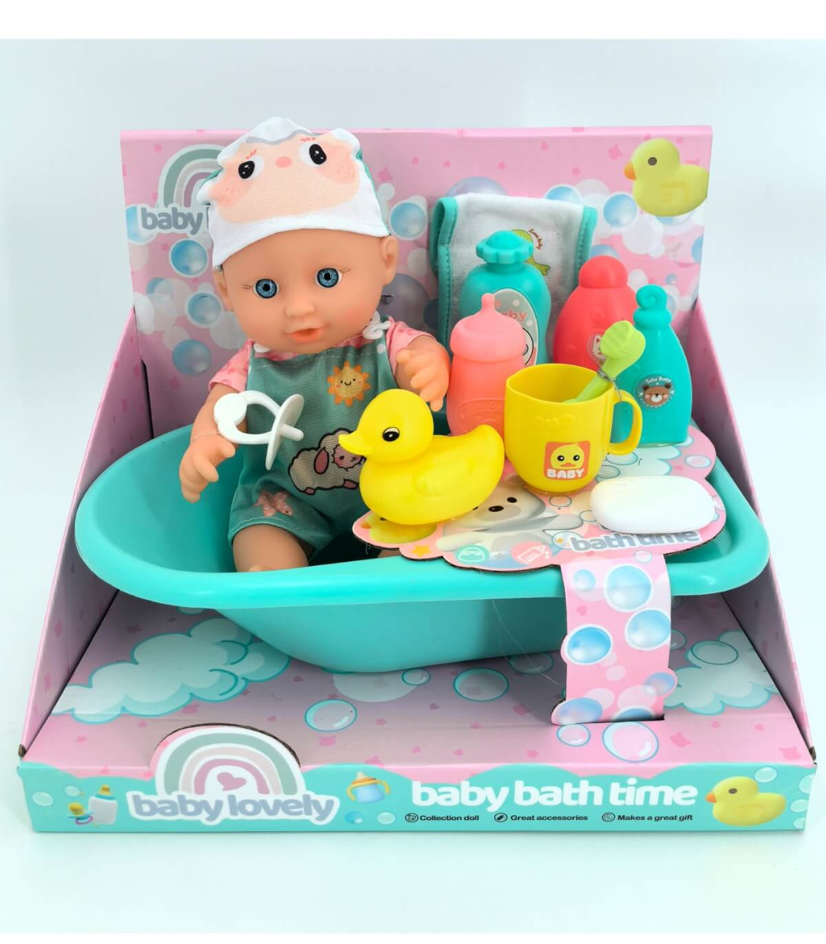 DOLL BABY WITH BATH AND ACCESSORIES IN OPEN BOX GREEN Armtoys