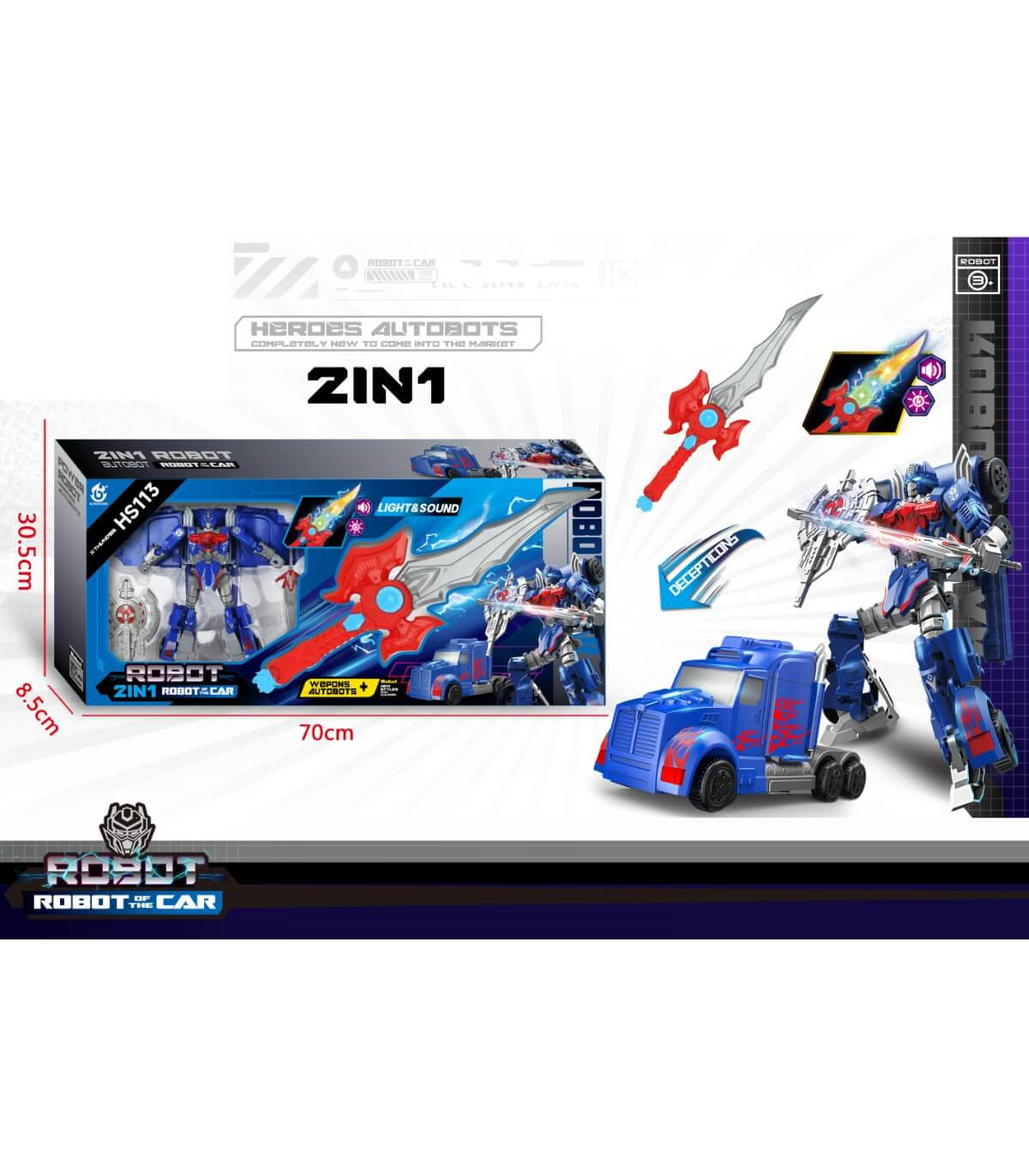 LARGE TRANSFORMER WITH A BATTERY-POWERED SWORD IN A BOX Armtoys