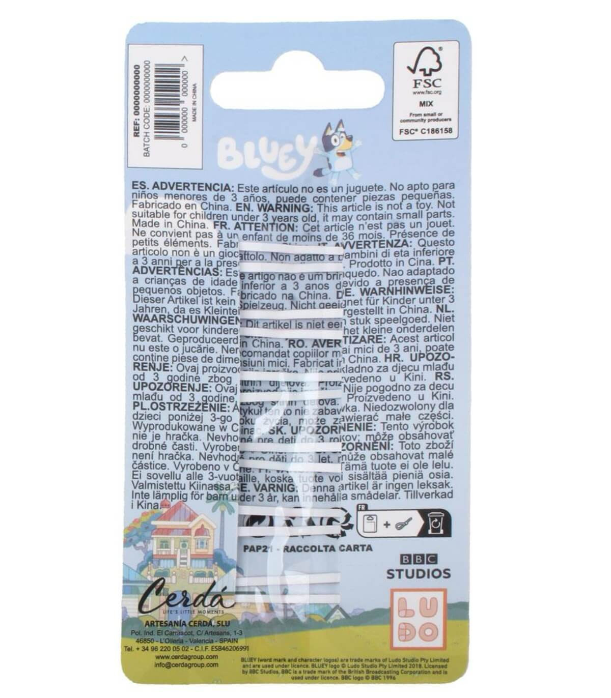 ΦΙΜΠΙ ΓΙΑ ΜΑΛΛΙΑ 6 ΤΕΜ. ΣΕ ΧΑΡΤΟΝΙ BLUEY Cerda