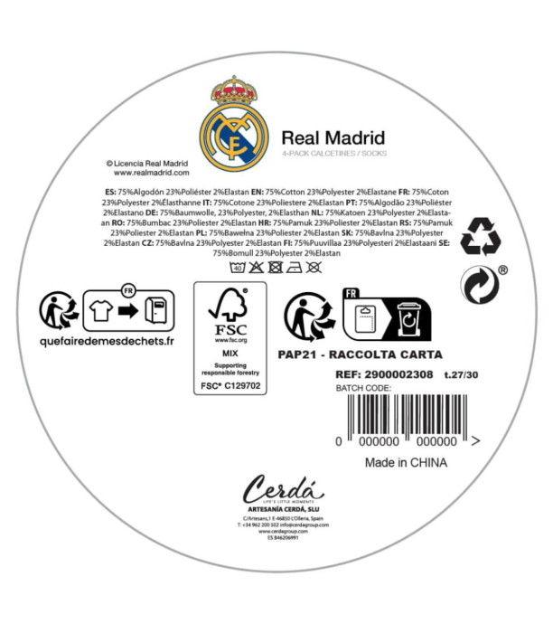 CHILDREN'S SOCKS 4 PAIRS IN A JAR 27-38 REAL MADRID Cerda