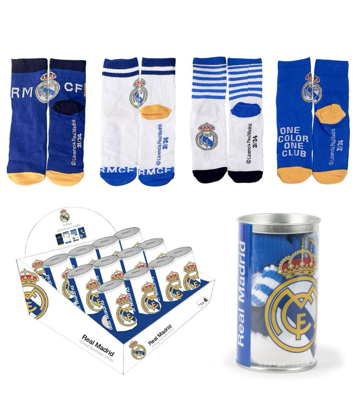 CHILDREN'S SOCKS 4 PAIRS IN A JAR 27-38 REAL MADRID Cerda
